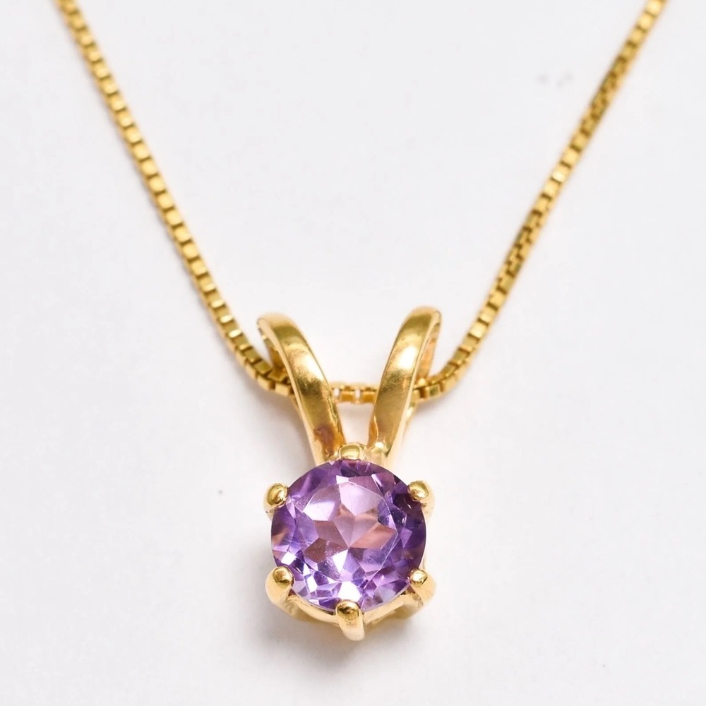 Gold Pendant Necklace with Light Purple  Gemstone